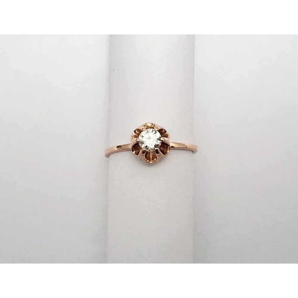 Unique 14K Karat Solid Rose Gold Designer USSR Solitaire Diamond Ring Size 4.75